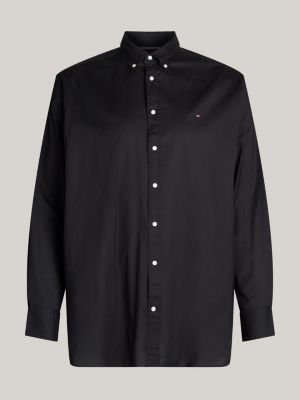 camicia th flex plus regular fit in popeline nero da uomini tommy hilfiger