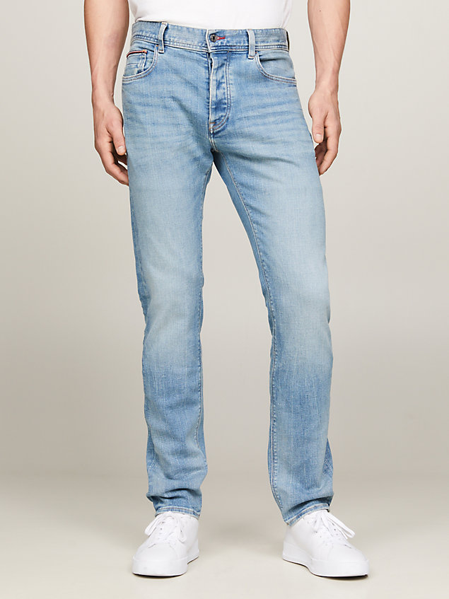 jeans denton straight fit con scoloriture denim da uomini tommy hilfiger