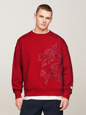 Tommy x CLOT Dual Gender Dragon Motif Sweatshirt, Red