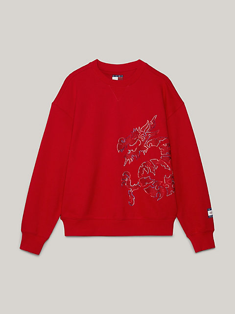 red tommy x clot dual gender dragon motif sweatshirt for men tommy hilfiger