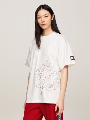 Tommy x CLOT genderneutrales T-Shirt mit Drachen | Weiß | Tommy 