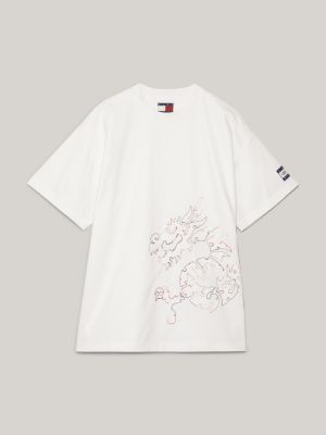 Tommy x CLOT genderneutrales T-Shirt mit Drachen | Weiß | Tommy 