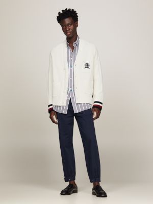 Global Stripe Rib-Knit Relaxed Fit Cardigan | White | Tommy Hilfiger