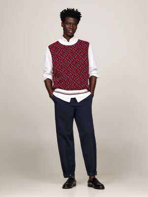 TH Monogram Knit Sweater Vest, Red