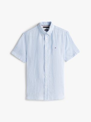 blue washed pure linen shirt for men tommy hilfiger