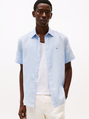 blue washed pure linen shirt for men tommy hilfiger