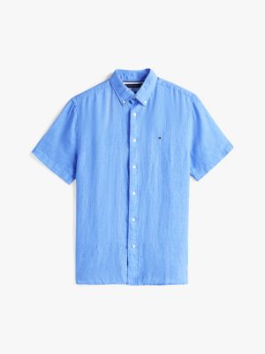 blue washed pure linen shirt for men tommy hilfiger