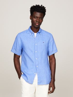 Short Sleeve Regular Fit Linen Shirt | Blue | Tommy Hilfiger