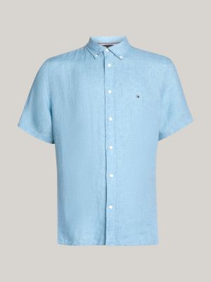 Short Sleeve Regular Fit Linen Shirt | Blue | Tommy Hilfiger