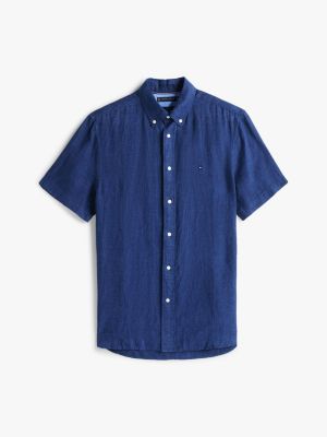 blue washed pure linen shirt for men tommy hilfiger