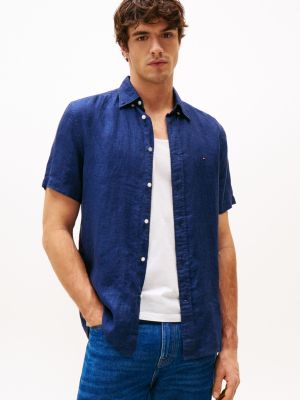 chemise en pur lin lavé blue pour hommes tommy hilfiger