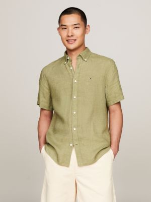 Short Sleeve Regular Fit Linen Shirt | Green | Tommy Hilfiger