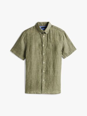 chemise en pur lin lavé vert pour hommes tommy hilfiger