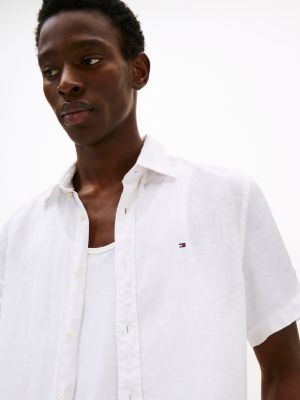 Short Sleeve Regular Fit Linen Shirt, White