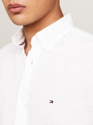 Short Sleeve Regular Fit Linen Shirt, White