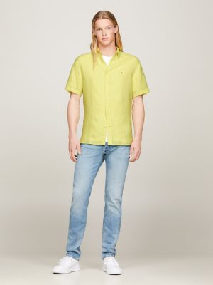 Short Sleeve Regular Fit Linen Shirt Yellow Tommy Hilfiger