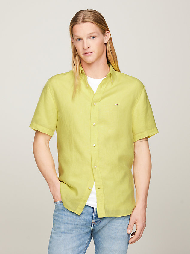 yellow short sleeve regular fit linen shirt for men tommy hilfiger