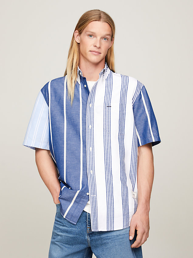 blue contrast stripe regular short sleeve shirt for men tommy hilfiger