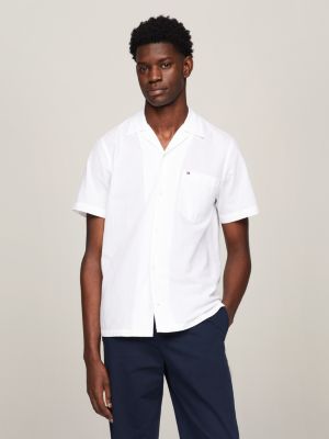 Tommy Hilfiger Camiseta masculina ajuste ajustável com fechamento  ajustável, Branco brilhante, Small : : Moda