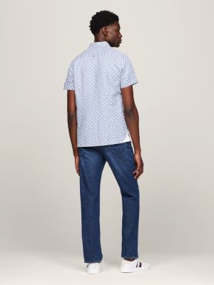 Geometric Print Slim Short Sleeve Shirt | Blue | Tommy Hilfiger