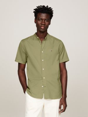 TH Flex Short Sleeve Regular Grandad Shirt Green Tommy Hilfiger