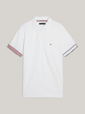 Tommy Hilfiger Logo Cuffs Tipped Slim Fit Polo Shirt White