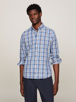 Stretch Regular Fit Check Shirt, Blue