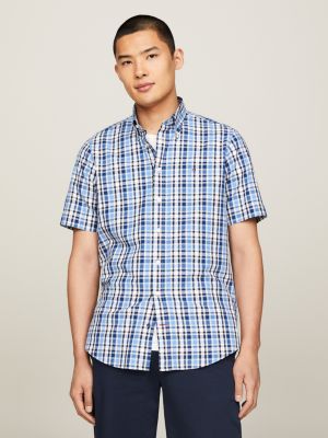 Gingham Check Regular Short Sleeve Oxford Shirt | Blue | Tommy 