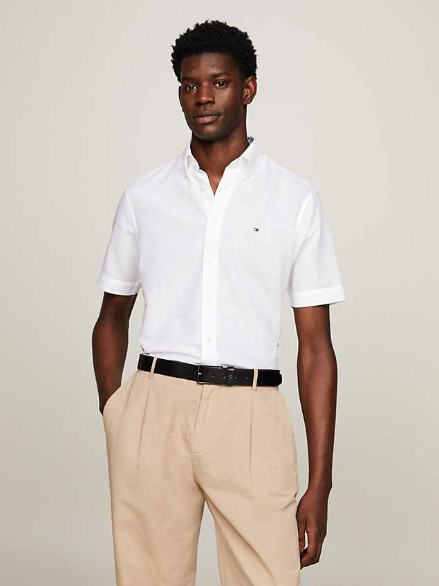chemise coupe standard à manches courtes white pour hommes tommy hilfiger