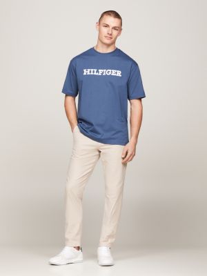 blue hilfiger monotype logo embroidery twill t-shirt for men tommy hilfiger