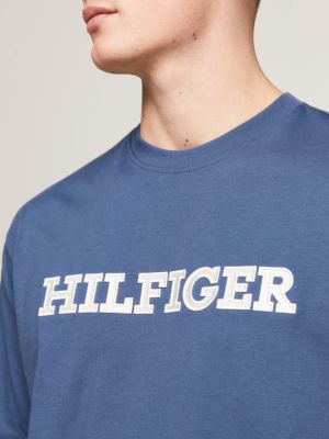 blue hilfiger monotype logo embroidery twill t-shirt for men tommy hilfiger