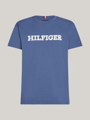 blue hilfiger monotype logo embroidery twill t-shirt for men tommy hilfiger