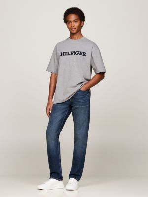 grey hilfiger monotype logo embroidery twill t-shirt for men tommy hilfiger