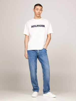 white hilfiger monotype logo embroidery twill t-shirt for men tommy hilfiger