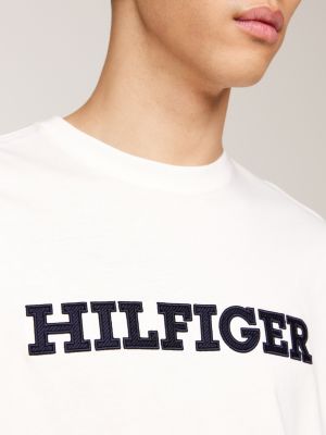 white hilfiger monotype logo embroidery twill t-shirt for men tommy hilfiger