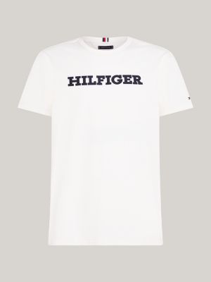 white hilfiger monotype logo embroidery twill t-shirt for men tommy hilfiger