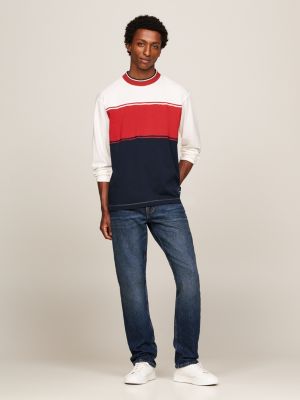 white colour-blocked long sleeve t-shirt for men tommy hilfiger