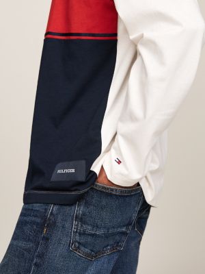 white colour-blocked long sleeve t-shirt for men tommy hilfiger