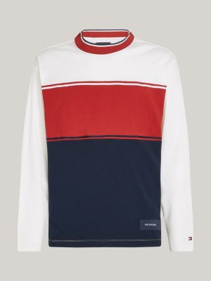 white colour-blocked long sleeve t-shirt for men tommy hilfiger