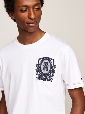 weiß t-shirt mit gleichfarbiger logo-stickerei für herren - tommy hilfiger