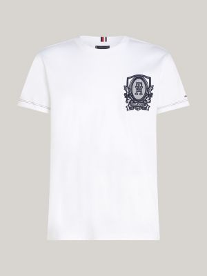 weiß t-shirt mit gleichfarbiger logo-stickerei für herren - tommy hilfiger