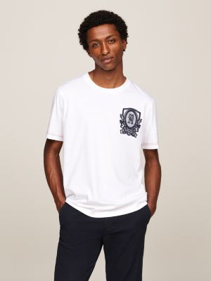 T shirt con logo tono su tono ricamato Bianco Tommy Hilfiger