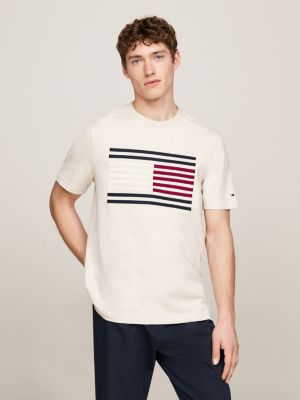 brown grosgrain tape flag logo t-shirt for men tommy hilfiger