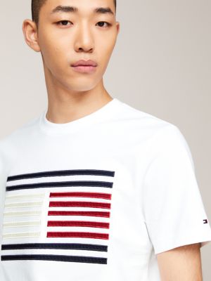 white grosgrain tape flag logo t-shirt for men tommy hilfiger