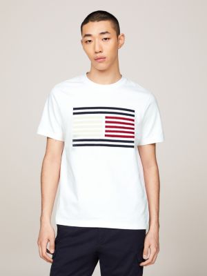 white grosgrain tape flag logo t-shirt for men tommy hilfiger