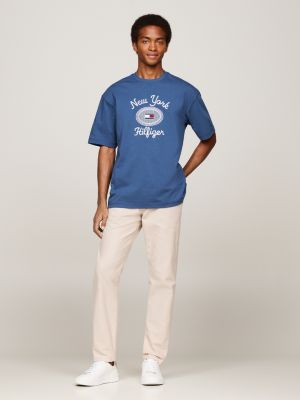 blue nyc logo embroidery t-shirt for men tommy hilfiger