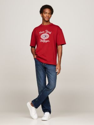 red nyc logo embroidery t-shirt for men tommy hilfiger