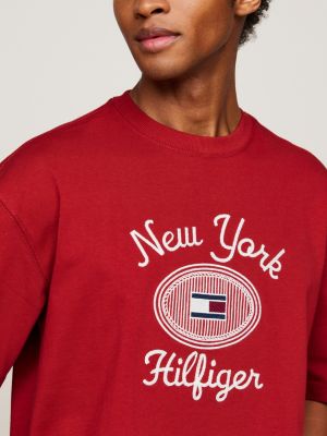 red nyc logo embroidery t-shirt for men tommy hilfiger