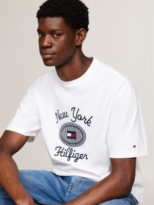 white nyc logo embroidery t-shirt for men tommy hilfiger