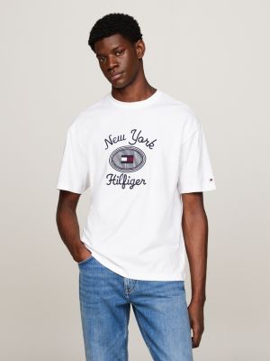 T Shirt mit aufgesticktem NYC Logo WeiB Tommy Hilfiger